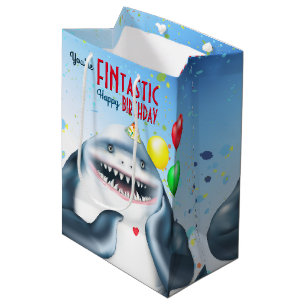 Sacola Para Presentes Média Tema de Tubarão Fantástico Aniversário Infantil