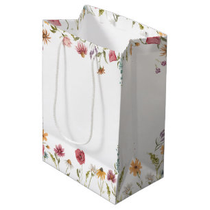 Sacola Para Presentes Média Tema Floral de Flor de Campo em Aquarela Festa