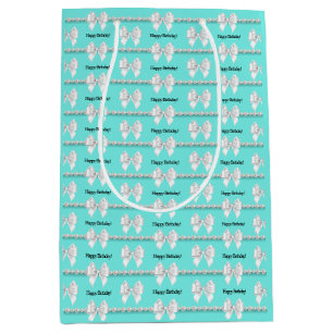 Sacola Para Presentes Média Tema Glam Aqua Tiffany Bougie Feliz Aniversário