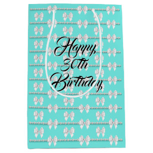 Sacola Para Presentes Média Tema Pérolas Tiffany Azul Glam Aqua para Aniversár