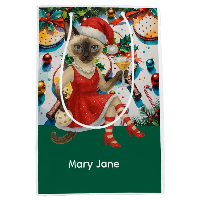 Sacola Para Presentes Média Temo de Natal da Pickleball (Frente)