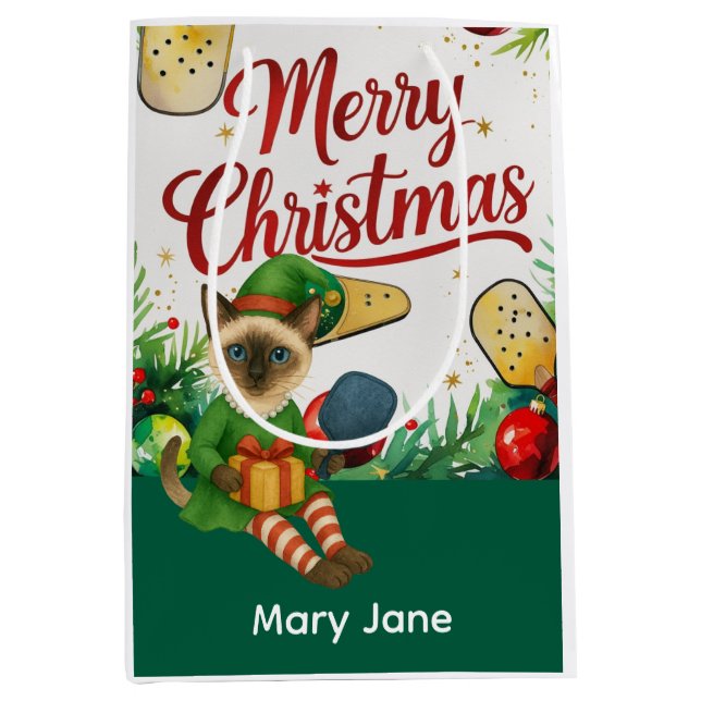 Sacola Para Presentes Média Temo de Natal da Pickleball (Frente)