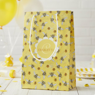 Sacola Para Presentes Média Tendy Yellow Buzzing Primavera e Summer Honeybee