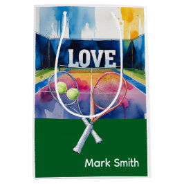 Sacola Para Presentes Média Tênis e raquete no campo com amor