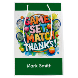 Sacola Para Presentes Média Tênis e raquete no campo com nome