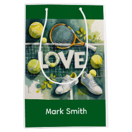 Sacola Para Presentes Média Tênis e raquete no campo com nome