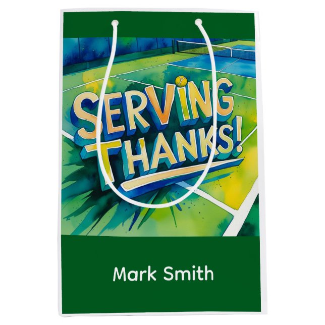 Sacola Para Presentes Média Tênis Obrigado a festa com raquete e bola (Frente)