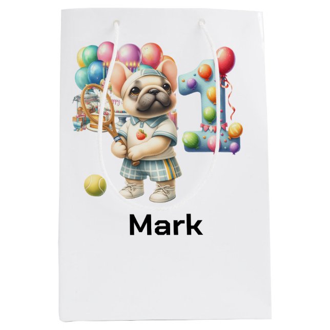 Sacola Para Presentes Média Tênis para primeiro aniversario para o cão (Frente)