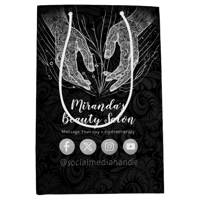 Sacola Para Presentes Média Terapêutica de Massagem Terapia Mãos Energia Spa B (Frente)