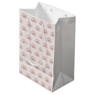 Sacola Para Presentes Média Terracotta Boho Arco-Íris, Papel De Molho Rosa Dus