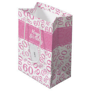 Sacola Para Presentes Média Teste padrão cor-de-rosa e branco do 60th