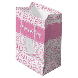 Sacola Para Presentes Média Teste padrão cor-de-rosa e branco do aniversário