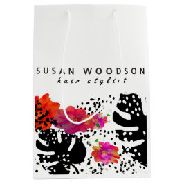 Sacola Para Presentes Média Teste padrão corajoso floral de Monstera da