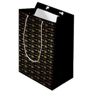 Sacola Para Presentes Média Teste padrão preto das setas da folha Dourado do
