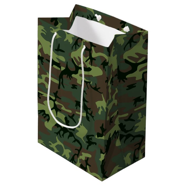 Sacola Para Presentes Média Teste padrão verde de Camo Brown da camuflagem (Frente inclinada)