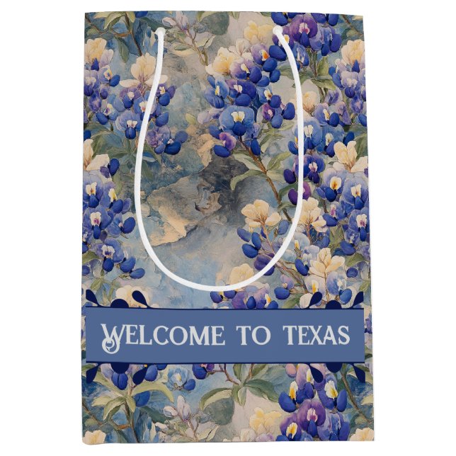 Sacola Para Presentes Média Texas Bluebonnets Comemorativas, (Frente)