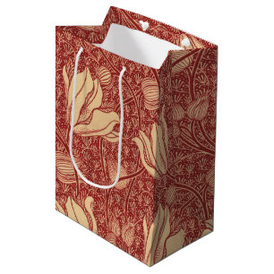 Sacola Para Presentes Média Têxtil Vermelho Botânico de Flor de Lírio Inspirad