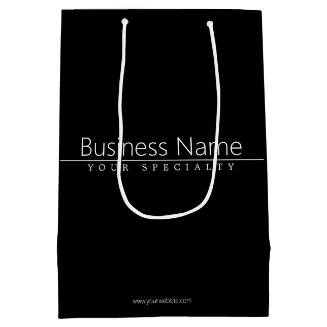 Sacola Para Presentes Média Texto Branco Simples e Sofisticado em Preto (Verso)