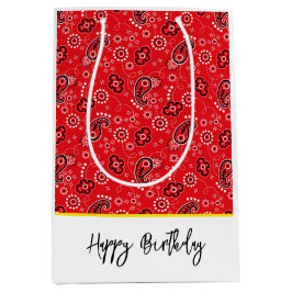 Sacola Para Presentes Média Texto de Aniversário Feliz Amarelo Red Bandana Oci