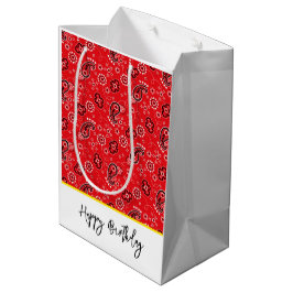 Sacola Para Presentes Média Texto de Aniversário Feliz Amarelo Red Bandana Oci
