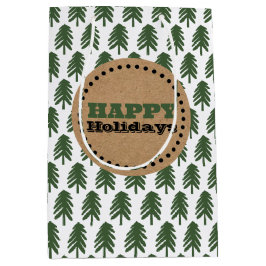 Sacola Para Presentes Média Texto de Árvore de Natal Verde e Branco moderno