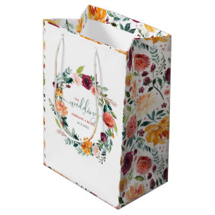 Sacola Para Presentes Média Texto de Casamento Personalizado das Flores de Jar