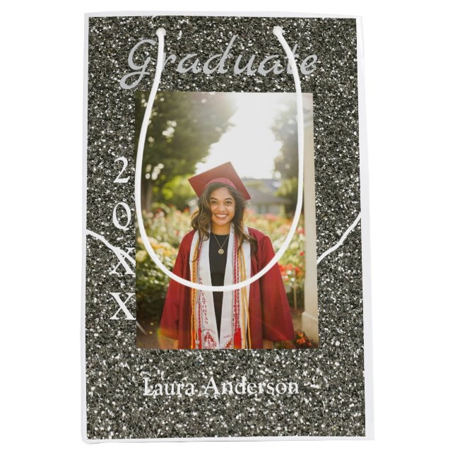 Sacola Para Presentes Média Texto de classe de nome de adição de graduação de  (Frente)