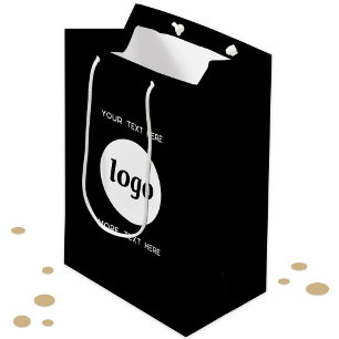 Sacola Para Presentes Média Texto do logotipo simples Marcas comerciais Pretas