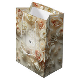 Sacola Para Presentes Média Texto Personalizado Arte Floral Romântica com Rosa