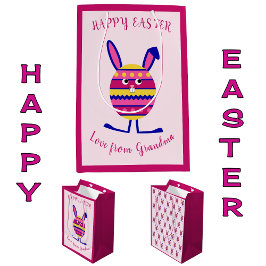 Sacola Para Presentes Média Texto personalizado do coelhinho de ovo rosa-rosa