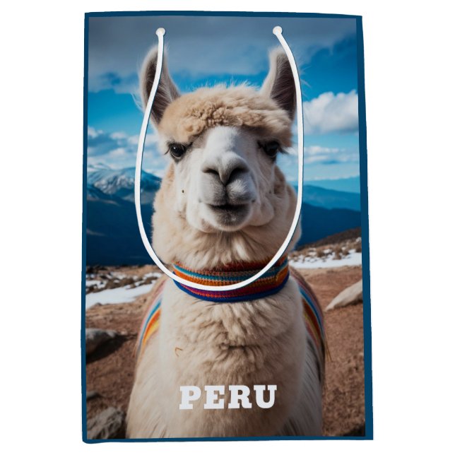Sacola Para Presentes Média Texto Personalizado Peru Llama (Frente)