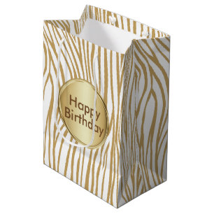 Sacola Para Presentes Média Texto Personalizado Tan Zebra Strips