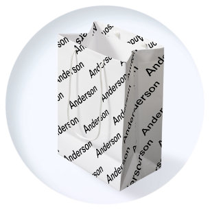 Sacola Para Presentes Média Texto repetitivo personalizável moderno branco e p
