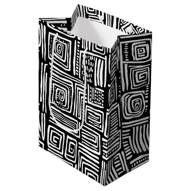 Sacola Para Presentes Média Textura Abstrata Monocromática de Linha Tecida Pre (Frente inclinada)