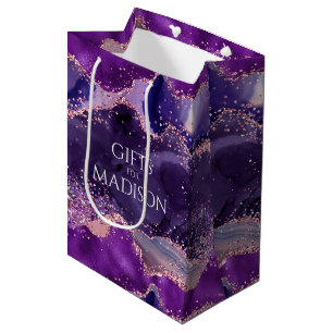 Sacola Para Presentes Média Textura de Agato de Gliteria Roxo