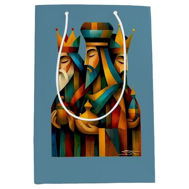 Sacola Para Presentes Média Three Wise Men Abstract Nativity Art (Frente)