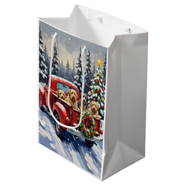Sacola Para Presentes Média Tibetan Terrier Christmas Red Truck Holiday (Frente inclinada)