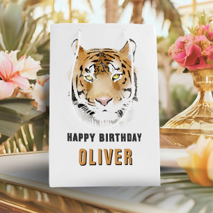 Sacola Para Presentes Média Tiger Head Watercolor Animal Happy Birday