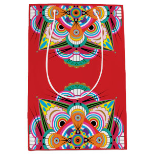 Sacola Para Presentes Média Tigre Dragão Mandala Saco Médio de Presente