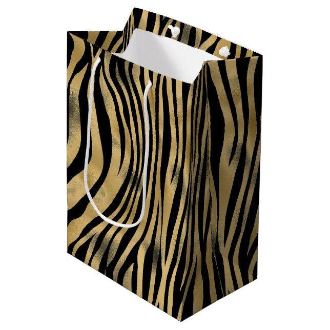 Sacola Para Presentes Média Tigre Preto e Dourado (Frente inclinada)