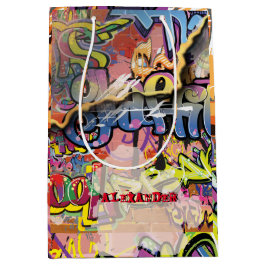 Sacola Para Presentes Média Tijolos riscados pintados com Grafite