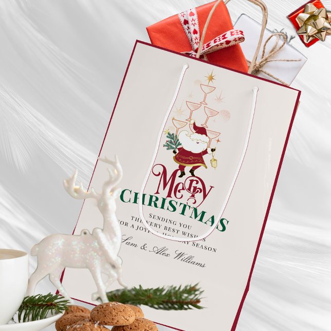 Sacola Para Presentes Média Tini Bit Merry Martini Office Christmas Santa (Tini Bit Merry Martini Office Christmas Santa Medium Gift Bag)