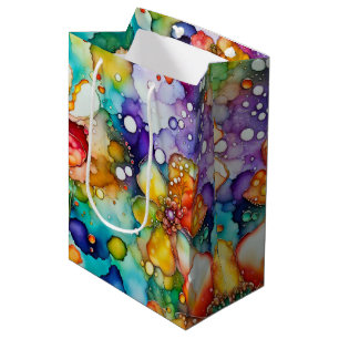 Sacola Para Presentes Média Tinta de Álcool de Abstrato Floral
