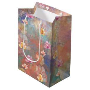 Sacola Para Presentes Média Tinta e Flores de abstrato
