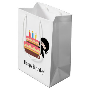Sacola Para Presentes Média Tiny Ninja Atrás do Bolo de Aniversário