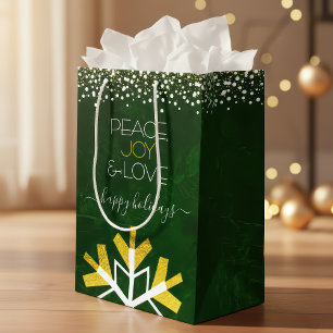Sacola Para Presentes Média Típica de Amor com Alegria de Paz Dourada Verde
