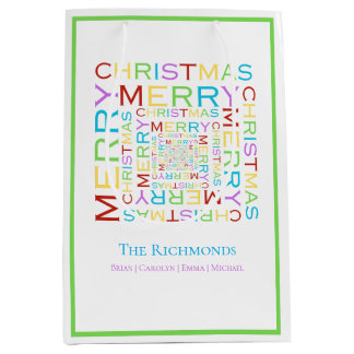Sacola Para Presentes Média Tipografia Alegre e Colorida de Natal