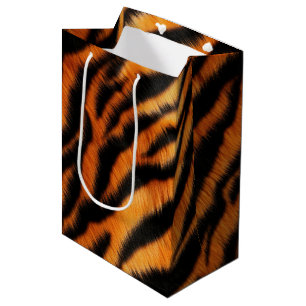 Sacola Para Presentes Média Tiras de Tigre Preto Laranja