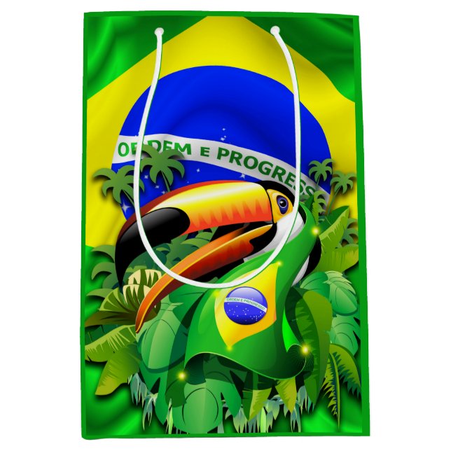 Sacola Para Presentes Média Toco Toucan com bandeira do Brasil (Frente)