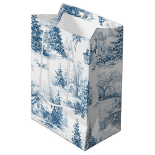 Sacola Para Presentes Média Toile de Jouy de Inverno Vintage - Natal Clássico
